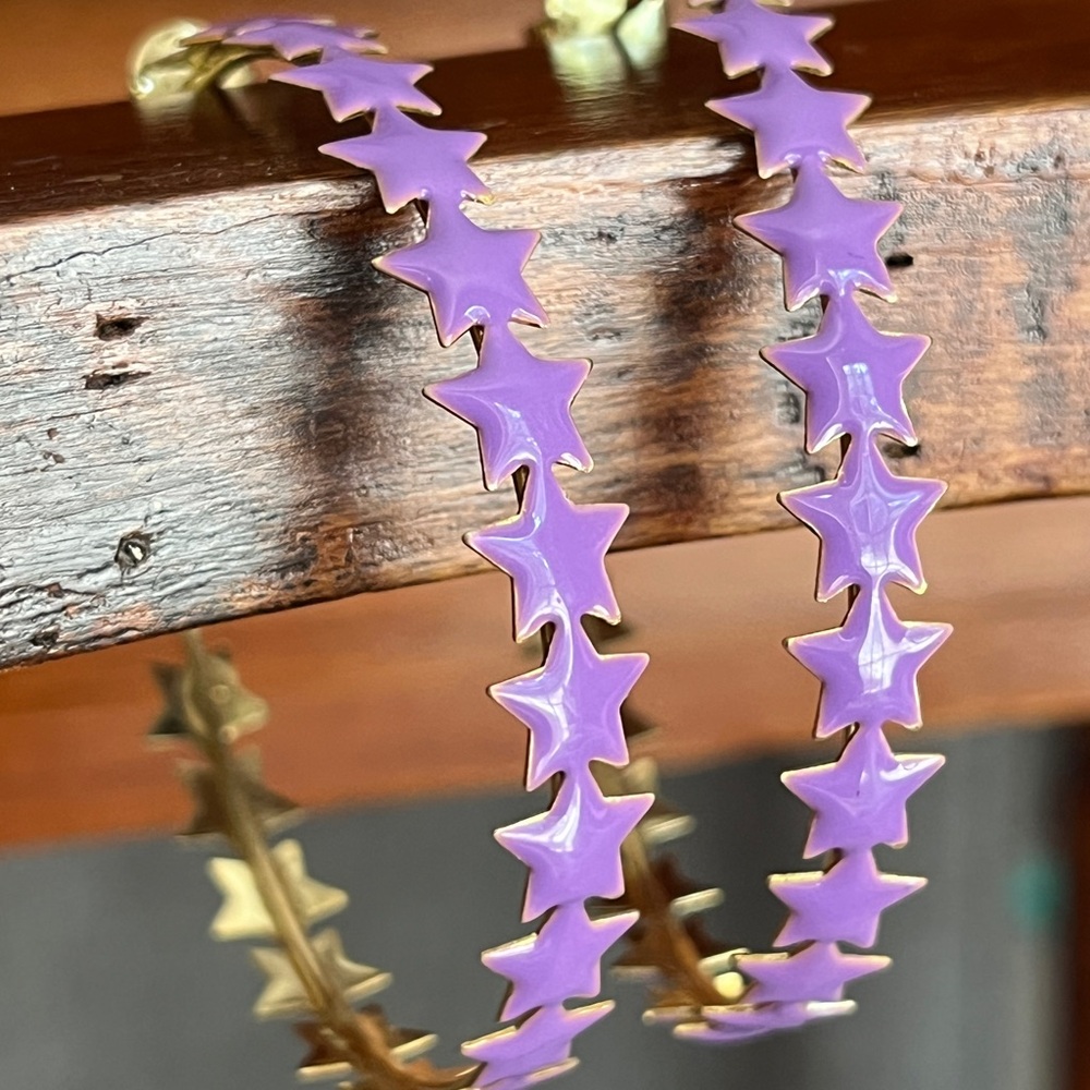 Purple star hoop earrings